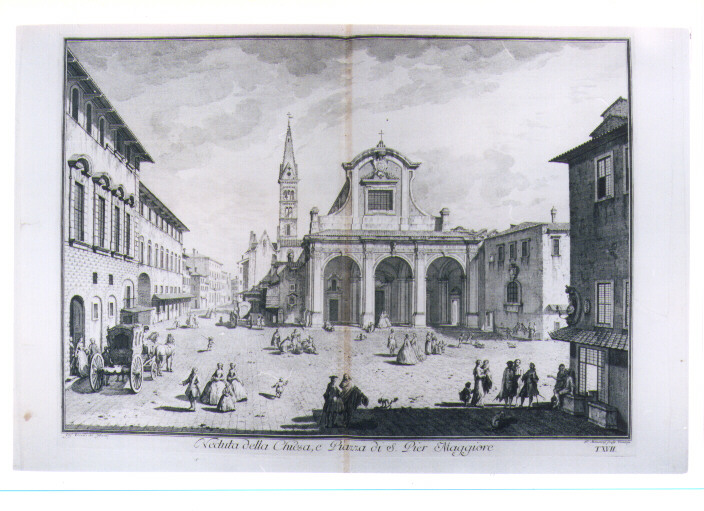 VEDUTA DI PIAZZA SAN PIETRO MAGGIORE (stampa) di Monaco Pietro, Zocchi Giuseppe (sec. XVIII)