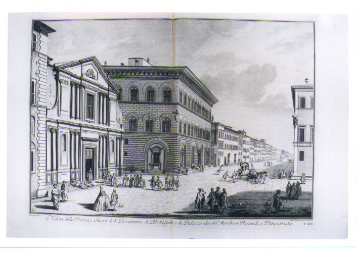 VEDUTA DELLA PIAZZA E CHIESA DI SAN GIOVANNINO E DI PALAZZO MEDICI-RICCARI (stampa) di Corsi Marcantonio, Zocchi Giuseppe (sec. XVIII)