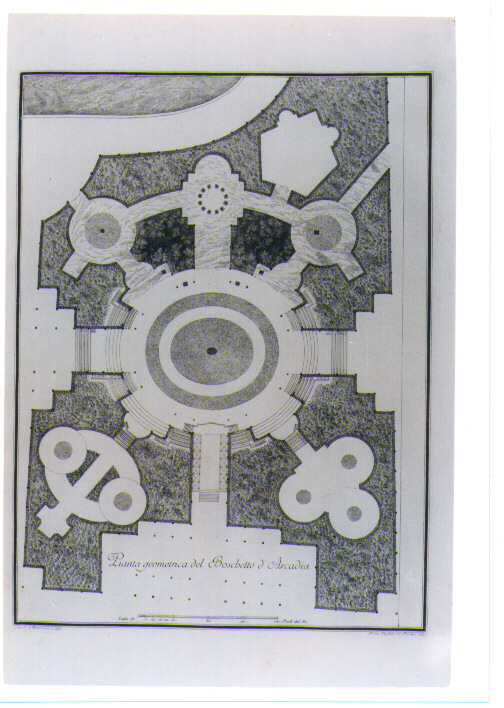 PIANTA GEOMETRICA DEL BOSCHETTO D'ARCADIA (stampa) di Petitot Ennemond Alexandre, Perfetti Pietro (sec. XVIII)