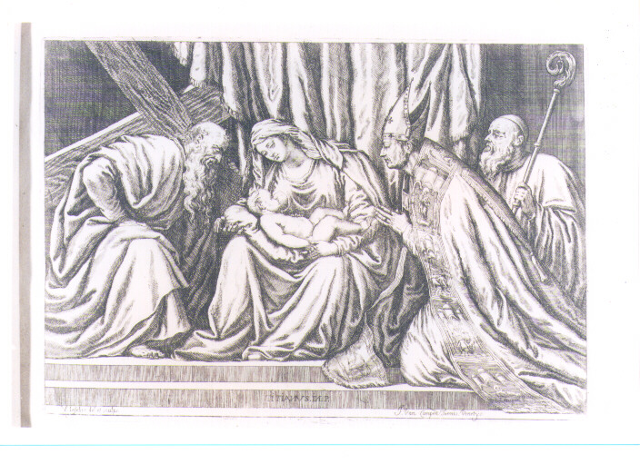 MADONNA CON BAMBINO E SANTI (stampa) di Vecellio Tiziano, Lefèvre Valentin (sec. XVII)
