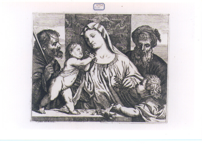 SACRA FAMIGLIA CON SAN GIOVANNINO (stampa) di Vecellio Tiziano, Lefèvre Valentin (sec. XVII)