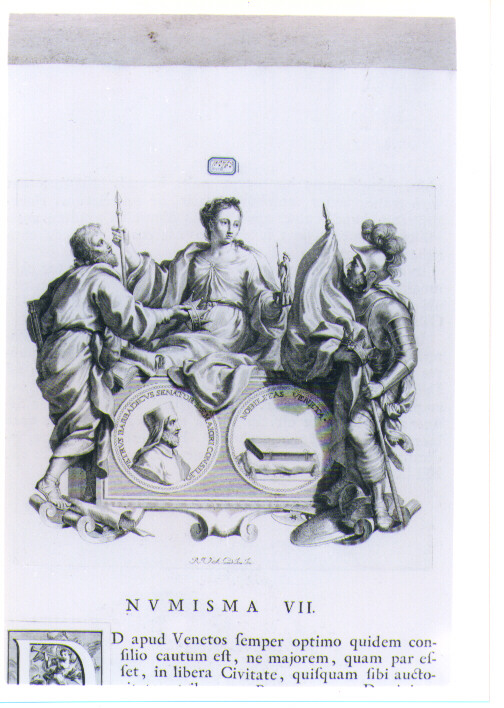 ALLEGORIA CON RECTO E VERSO DI MEDAGLIA CELEBRATIVA DI PIETRO BARBADIGO (stampa) di Van Audenaerde Robert (sec. XVIII)