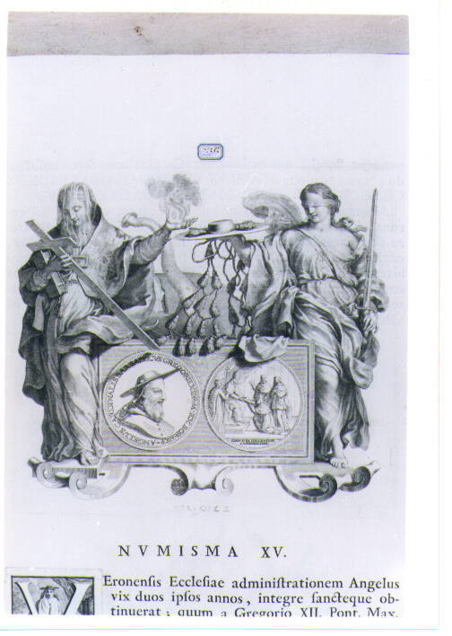 ALLEGORIA CON RECTO E VERSO DI MEDAGLIA CELEBRATIVA DEL CARDINALE ANGELO BARBADIGO (stampa) di Van Audenaerde Robert (sec. XVIII)