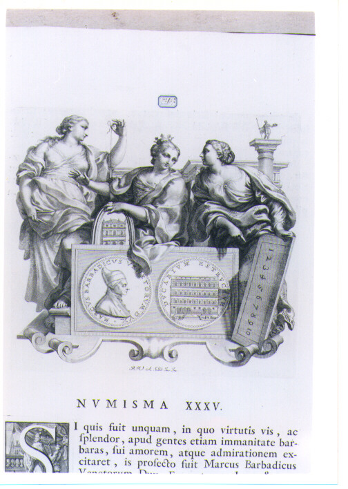 ALLEGORIA CON RECTO E VERSO DI MEDAGLIA CELEBRATIVA DEL DOGE MARCO BARBADIGO (stampa) di Van Audenaerde Robert (sec. XVIII)