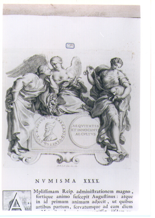ALLEGORIA CON RECTO E VERSO DI MEDAGLIA CELEBRATIVA DEL DOGE AGOSTINO BARBADIGO (stampa) di Van Audenaerde Robert (sec. XVIII)