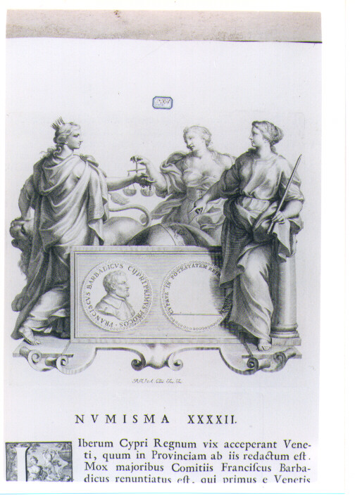 ALLEGORIA CON RECTO E VERSO DI MEDAGLIA CELEBRATIVA DI FRANCESCO BARBADIGO (stampa) di Van Audenaerde Robert (sec. XVIII)