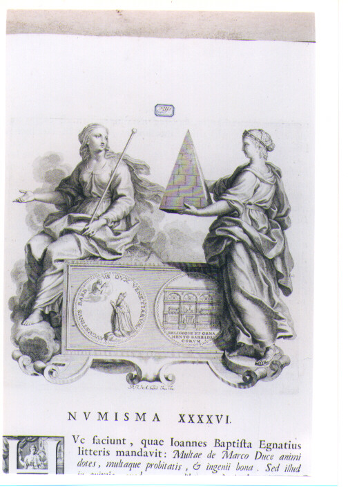 ALLEGORIA CON RECTO E VERSO DI MEDAGLIA CELEBRATIVA DEL DOGE AGOSTINO BARBADIGO (stampa) di Van Audenaerde Robert (sec. XVIII)