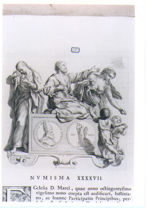 ALLEGORIA CON RECTO E VERSO DI MEDAGLIA CELEBRATIVA DI GEROLAMO BARBADIGO (stampa) di Van Audenaerde Robert (sec. XVIII)