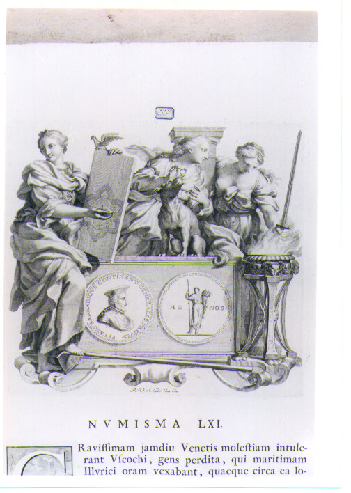ALLEGORIA CON RECTO E VERSO DI MEDAGLIA CELEBRATIVA DI PIETRO BARBADIGO (stampa) di Van Audenaerde Robert (sec. XVIII)