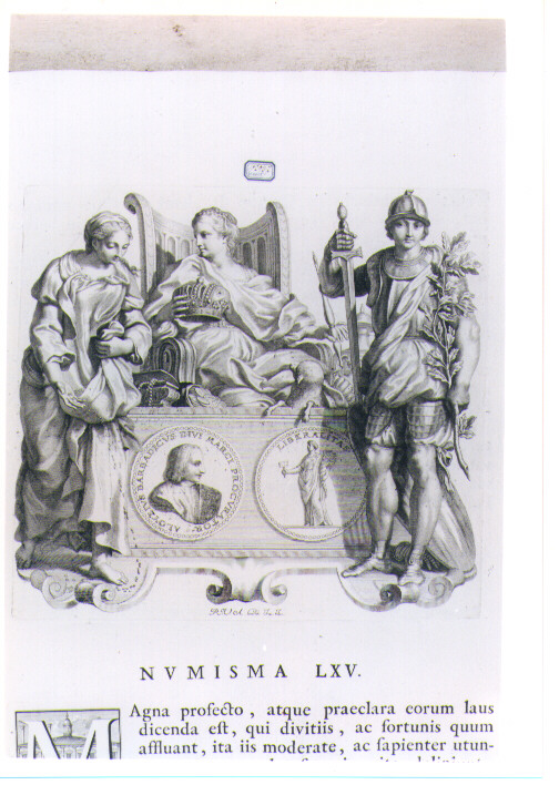 ALLEGORIA CON RECTO E VERSO DI MEDAGLIA CELEBRATIVA DI LUIGI BARBADIGO (stampa) di Van Audenaerde Robert (sec. XVIII)