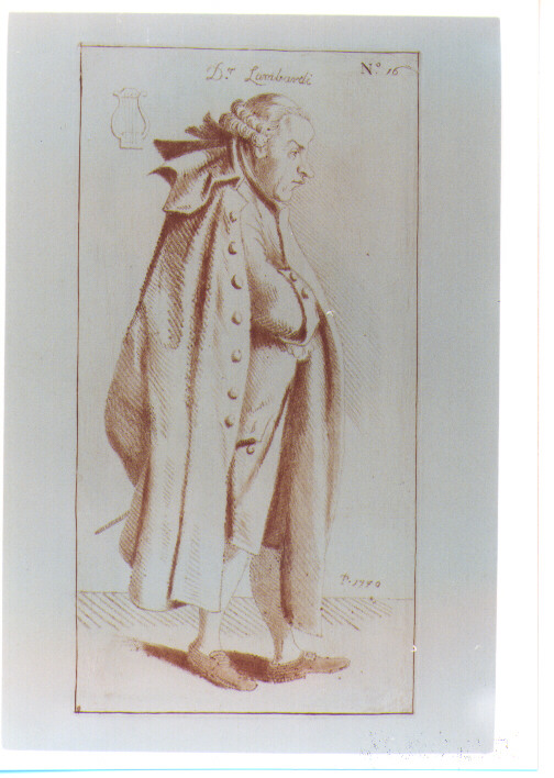 CARICATURA DEL DOTTOR LAMBARDI (stampa a colori) di Patch Thomas (sec. XVIII)