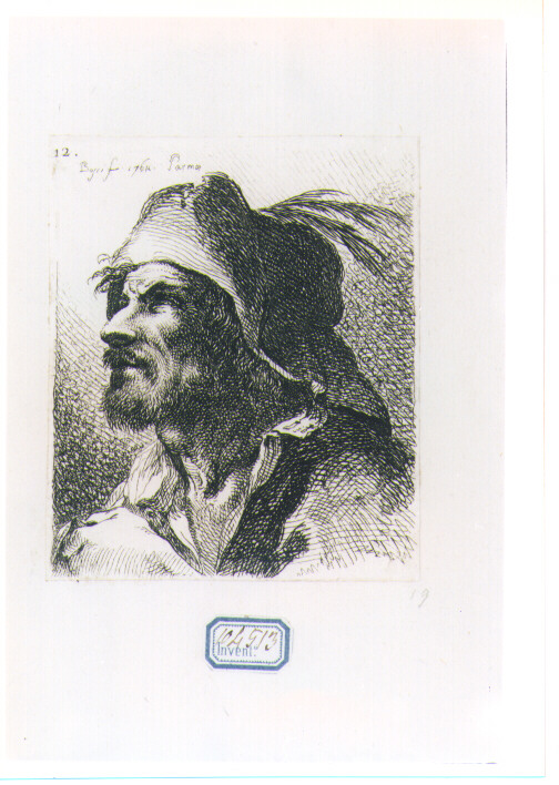 TESTA D'UOMO CON CAPPELLO (stampa) di Bossi Benigno (sec. XVIII)