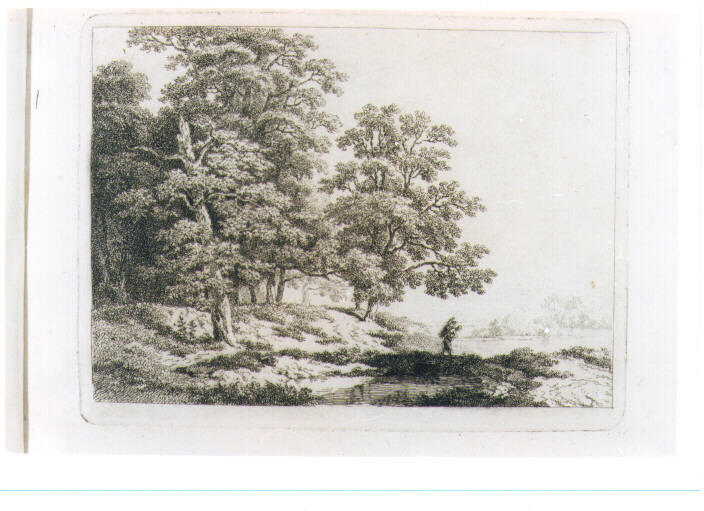 PAESAGGIO FLUVIALE CON FIGURA (stampa) di Schallhas Carl Philipp (attribuito) (fine sec. XVIII)