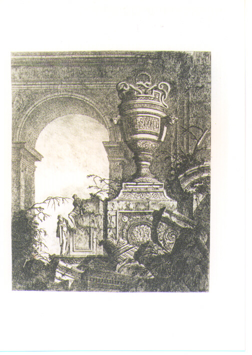 PAESAGGIO CON ROVINE E VASO (stampa) di Le Geay J. L (sec. XVIII)