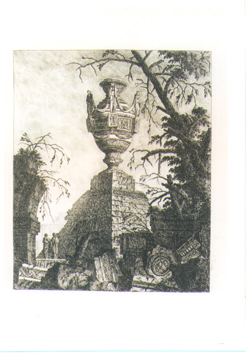 PAESAGGIO CON ROVINE E VASO (stampa) di Le Geay J. L (sec. XVIII)