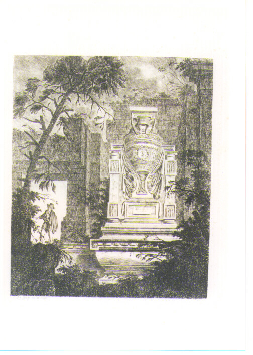 PAESAGGIO CON ROVINE E SEPOLCRO (stampa) di Le Geay J. L (sec. XVIII)