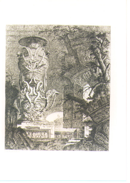 PAESAGGIO CON ROVINE E FONTANA (stampa) di Le Geay J. L (sec. XVIII)