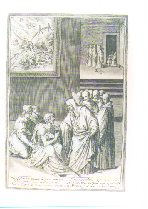 SAN BENEDETTO GUARISCE IL LEBBROSO (stampa) di Passeri Bernardino (CERCHIA), Caprioli Aliprando (CERCHIA) (sec. XVI)