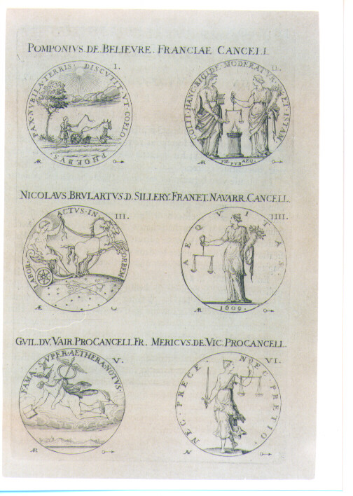 SEI MEDAGLIE DI CANCELLIERI FRANCESI (stampa) di De Bie Jacques detto Jacobus Biesius (sec. XVII)