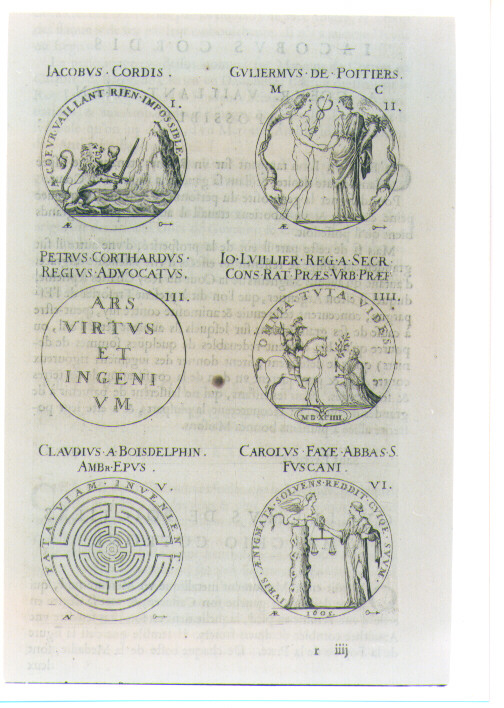 SEI MEDAGLIE DI UOMINI DI GIUSTIZIA FRANCESI (stampa) di De Bie Jacques detto Jacobus Biesius (sec. XVII)