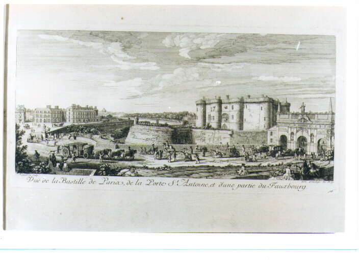 VEDUTA DELLA BASTIGLIA DI PARIGI E DELLA PORTA DI ST. ANTOINE (stampa) di Rigaud Jean Baptiste (sec. XVIII)