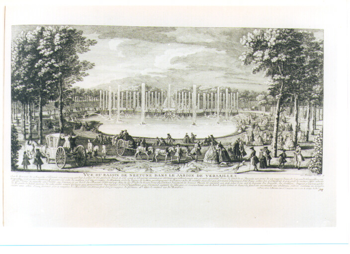 VEDUTA DELLA FONTANA DI NETTUNO NEL GIARDINO DELLA REGGIA DI VERSAILLES (stampa) di Rigaud Jean Baptiste (sec. XVIII)