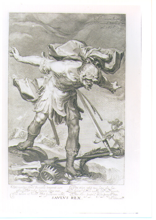 MORTE DI SAUL (stampa) di Bloemaert Abraham, Swanenburgh Willem II (sec. XVIII)