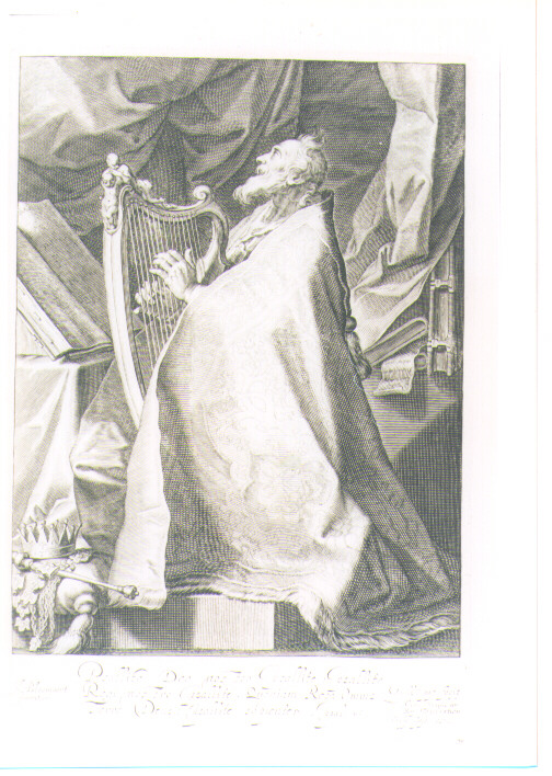 DAVID CHE SUONA L'ARPA (stampa) di Bloemaert Abraham, Van de Passe Wilhelm (sec. XVIII)