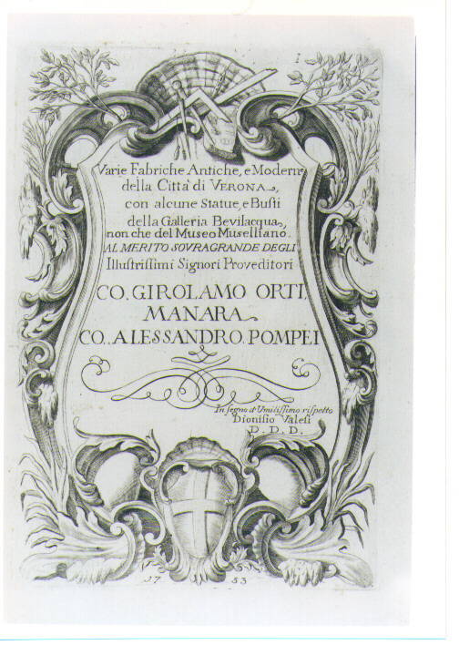 ELEMENTI DECORATIVI CON STEMMA GENTILIZIO (stampa) di Zucchi Francesco (CERCHIA) (sec. XVIII)