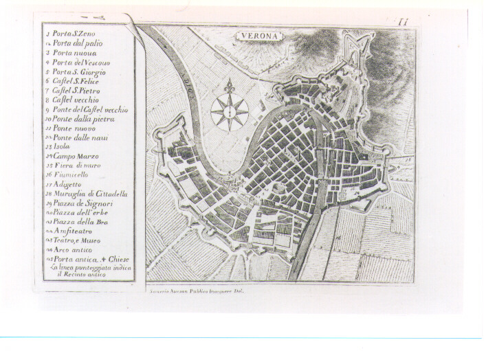 PIANTA TOPOGRAFICA DELLA CITTA' DI VERONA (stampa) di Zucchi Francesco (CERCHIA), Avesan Saverio (sec. XVIII)