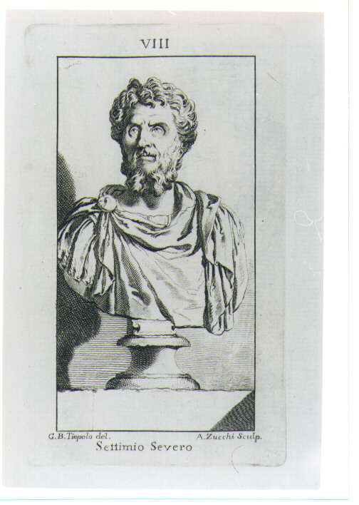BUSTO MARMOREO DI SETTIMIO SEVERO (stampa) di Zucchi Antonio, Tiepolo Giovanni Battista (sec. XVIII)