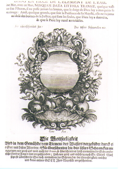 IMPRESA CON ALLEGORIA DELLA GIUSTIZIA (stampa) di Kraus Johann Ulrich (sec. XVIII)