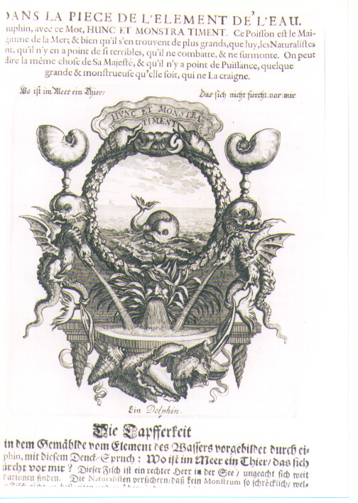 IMPRESA CON ALLEGORIA DEL CORAGGIO (stampa) di Kraus Johann Ulrich (sec. XVIII)