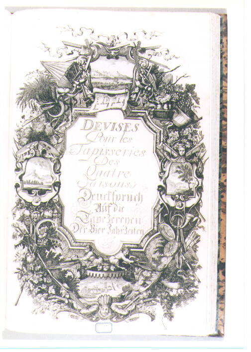 ALLEGORIA DELLE QUATTRO STAGIONI ED ELEMENTI DECORATIVI (stampa) di Kraus Johann Ulrich (sec. XVIII)