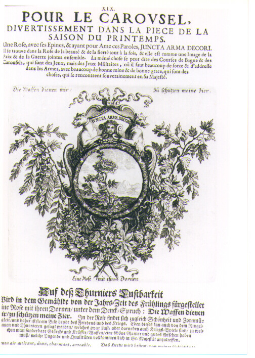 IMPRESA CON ALLEGORIA DELLA BELLEZZA E FIEREZZA (stampa) di Kraus Johann Ulrich (sec. XVIII)