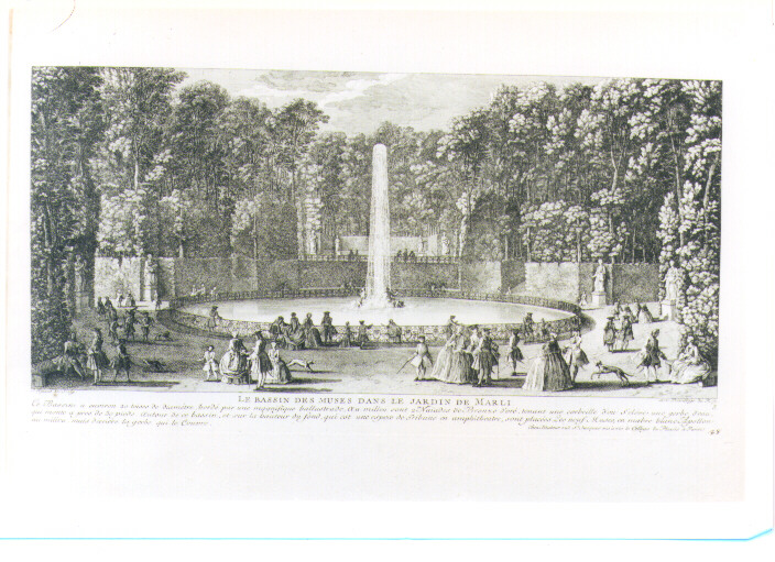 VEDUTA DEL BACINO DELLE MUSE NEL GIARDINO DEL PALAZZO DI MARLY (stampa) di Rigaud Jean Baptiste (sec. XVIII)