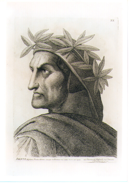 TESTA DI DANTE (stampa) di Sanzio Raffaello detto Raffaello, Fidanza Paolo (sec. XVIII)