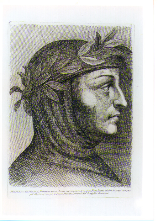 TESTA DI PETRARCA (stampa) di Sanzio Raffaello detto Raffaello (CERCHIA), Fidanza Paolo (sec. XVIII)
