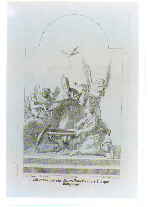 PAPA URBANO I BATTEZZA VALERIANO (stampa) di Garbieri Lorenzo, Fabbri Giovanni, Calvi Giacomo (sec. XVIII)