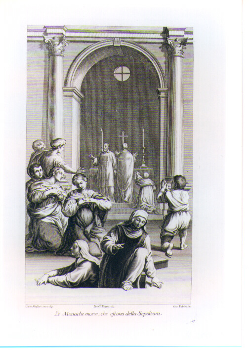 MIRACOLO DELLE MONACHE RISORTE (stampa) di Massari Lucio, Fabbri Giovanni, Fratta Domenico Maria (sec. XVIII)