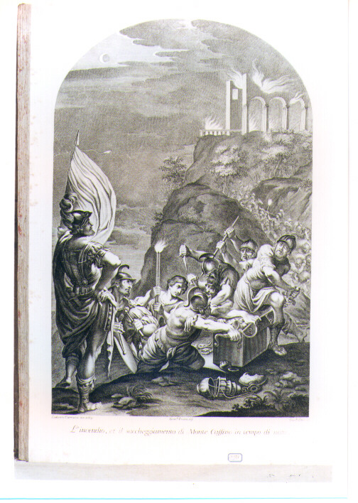 SACCHEGGIO DI MONTECASSINO (stampa) di Carracci Ludovico, Fabbri Giovanni, Fratta Domenico Maria (sec. XVIII)