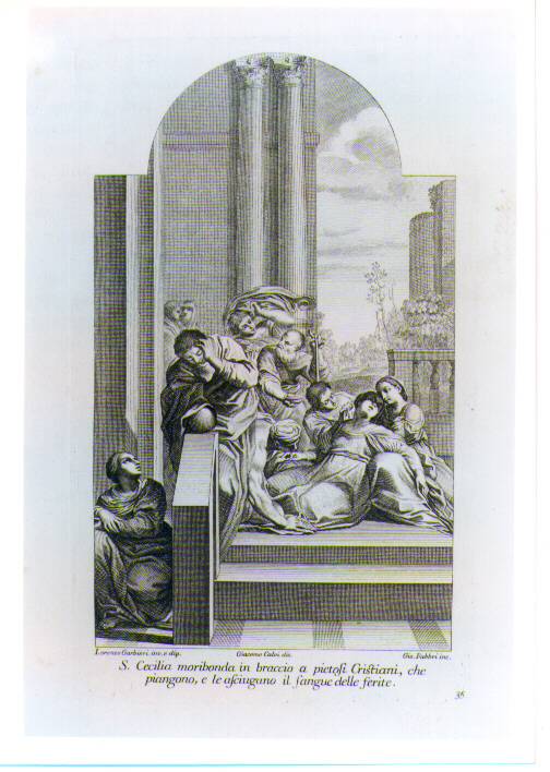 MORTE DI SANTA CECILIA (stampa) di Garbieri Lorenzo, Fabbri Giovanni, Calvi Giacomo (sec. XVIII)