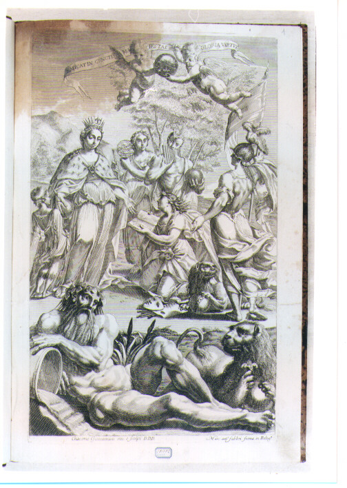 ALLEGORIA DELLA PROTEZIONE DELLE ARTI (stampa) di Giovannini Giacomo (sec. XVII)