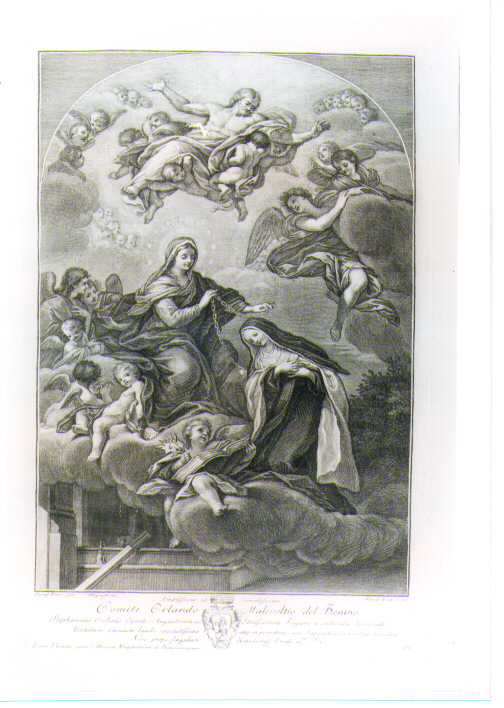 SANTA MARIA MADDALENA DEI PAZZI RICEVE IL SACRO CUORE DALLA MADONNA (stampa) di Ferri Ciro, Cecchi Giovanni Battista, Allegranti Ranieri (sec. XVIII)