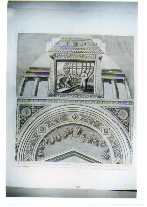 COSTRUZIONE DELL'ARCA DI NOE', ELEMENTI DECORATIVI E GROTTESCHE (stampa) di Sanzio Raffaello detto Raffaello, Ottaviani Giovanni, Volpato Giovanni, Savorelli Gaetano, Camporesi Pietro (sec. XVIII)