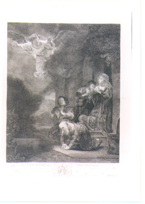 ANGELO LASCIA LA FAMIGLIA DI TOBIA (stampa) di Van Rijn Rembrandt Harmenszoon, Walker Anthony (sec. XVIII)