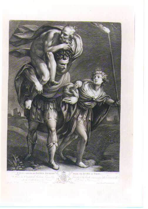ENEA E ANCHISE IN FUGA DA TROIA IN FIAMME (stampa controfondata smarginata) di Robusti Jacopo detto Tintoretto, Earlom Richard (sec. XVIII)
