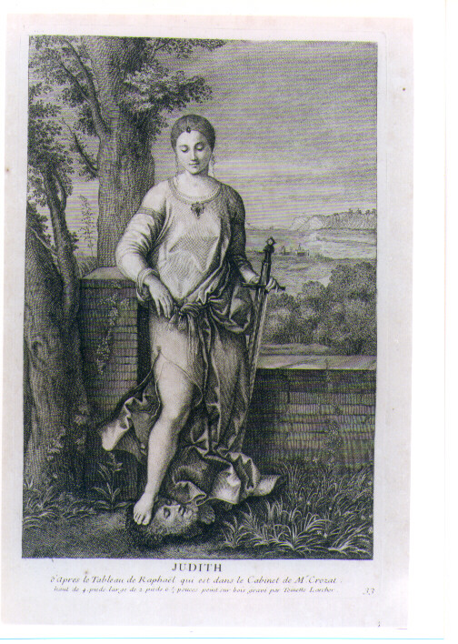 GIUDITTA CON LA TESTA DI OLOFERNE (stampa) di Sanzio Raffaello detto Raffaello, Larcher Antoinette (sec. XVIII)