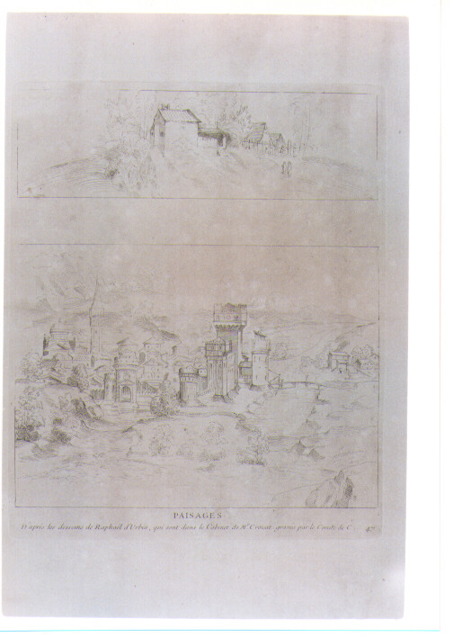 VEDUTA DI CITTA' (stampa) di Sanzio Raffaello detto Raffaello, De Caylus Anne Claude Philippe (sec. XVIII)