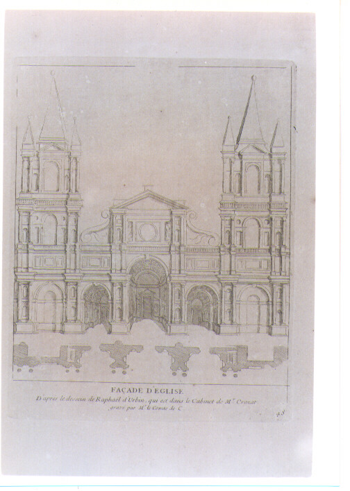 VEDUTA PROSPETTICA DI UNA CHIESA (stampa) di Sanzio Raffaello detto Raffaello, De Caylus Anne Claude Philippe (sec. XVIII)
